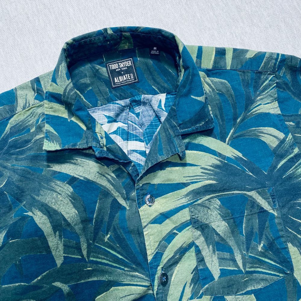 Todd Snyder Blue and Green Tropical Print Button-Down Shirt